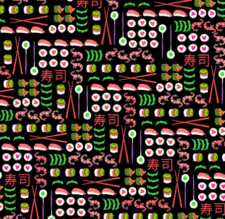 Michael Miller - I Love Sushi - Black - 1/2 YARD CUT - Dreaming of the Sea Fabrics