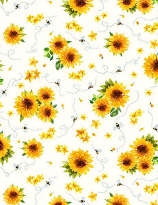 Timeless Treasures - Hello Sunshine - Sunflowers and Bees - 1/2 YARD CUT