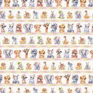 P&B Textiles - Little Darlings Safari - Multi Animal Stripe - 1/2 YARD CUT