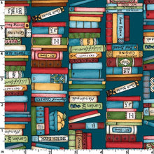 Load image into Gallery viewer, Maywood Studio - Readerville - Bookshelves Blue - 1/2 YARD CUT
