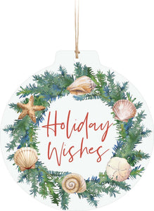 Holiday Wishes Seashell Wreath Ornament