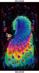 Timeless Treasures - Glow Rainbow Peacock Panel