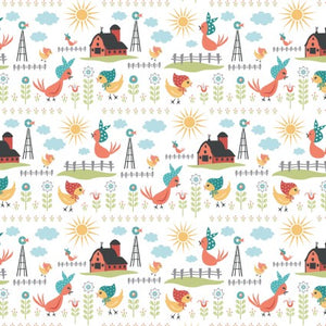 Poppie Cotton - Chick-A-Doodle-Doo - Rise & Shine White - 1/2 YARD CUT