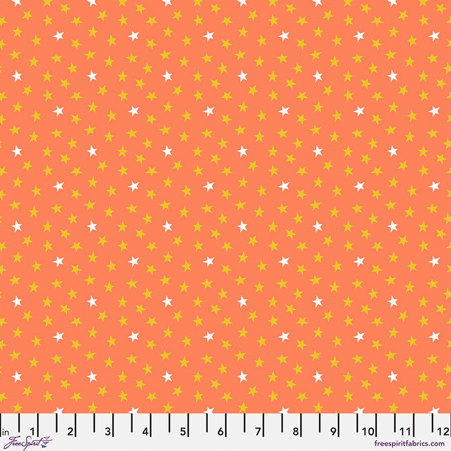 Freespirit - Wanderlust- Orange Stars - 1/2 YARD CUT