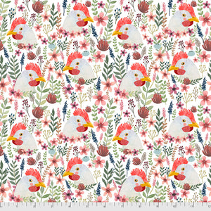 Freespirit - Farm Friends - Floral Chicken - 1/2 YARD CUT