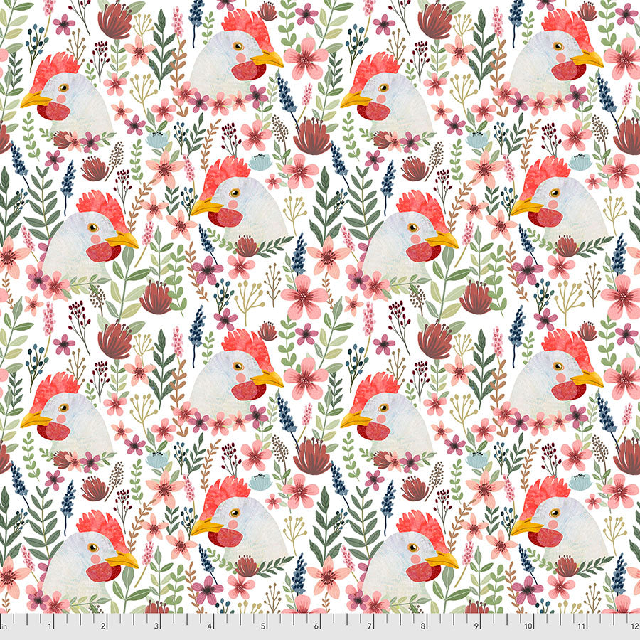 Freespirit - Farm Friends - Floral Chicken - 1/2 YARD CUT