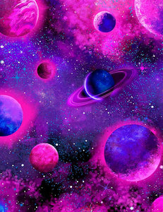 Timeless Treasures - Pink Purple Planets - 1/2 YARD CUT