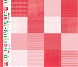 Moda Fabrics - The North Pole - Berry Christmas Patchwork Border - 1/2 YARD CUT
