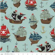 Load image into Gallery viewer, Riley Blake - Pirate Tales - Main Blue - 1/2 YARD CUT
