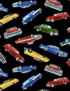 Timeless Treasures - Classic Cars - Tossed - 1/2 YARD CUT