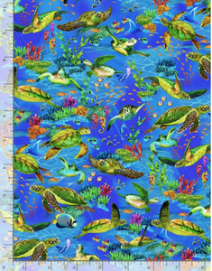 Timeless Treasures - Aquarium - Colorful Sea Turtles - 1/2 YARD CUT