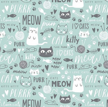 Load image into Gallery viewer, Riley Blake - Purrfect Day - Text Aqua - 1/2 YARD CUT
