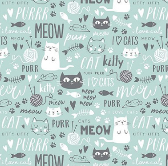 Riley Blake - Purrfect Day - Text Aqua - 1/2 YARD CUT