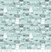 Load image into Gallery viewer, Riley Blake - Purrfect Day - Text Aqua - 1/2 YARD CUT
