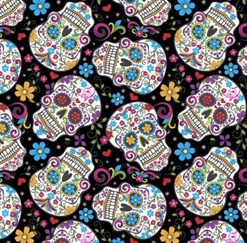 David Textiles - Folkloric Skulls - Black - 1/2 YARD CUT - Dreaming of the Sea Fabrics