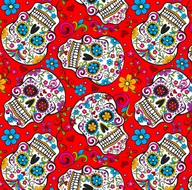 David Textiles - Folkloric Skulls - Red - 1/2 YARD CUT - Dreaming of the Sea Fabrics