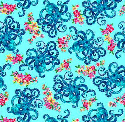 blooming ocean octopus floral fabric