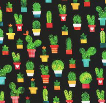 Load image into Gallery viewer, cactus cacti chili smiles succulents potted plants ivory cream Robert Kaufman black
