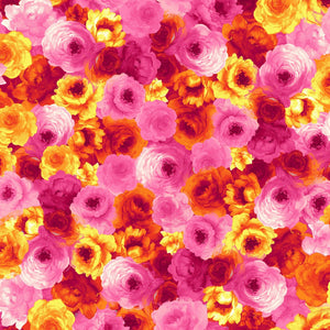 Timeless Treasures - Packed Pink and Yellow Roses - 1/2 YARD CUT