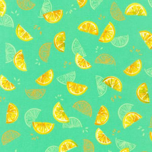 Robert Kaufman - Lemon Slices Jade - 1/2 YARD CUT