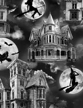 Load image into Gallery viewer, Timeless Treasures - Witches Flying and Haunted Houses - 1/2 YARD CUT
