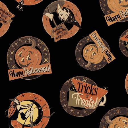 Clothworks - Retro Halloween - Medallions - 1/2 YARD CUT