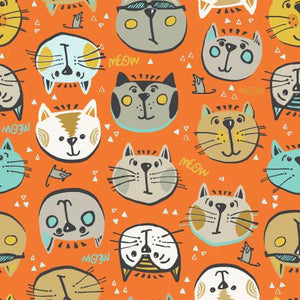 Clothworks - Orange Cat Selfies - 1/2 YARD CUT