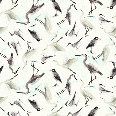 Clothworks - Seashell Wishes - Seabirds Cream - 1/2 YARD CUT