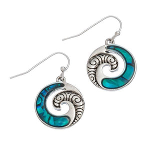 Blue Abalone Earrings - Silver Wave