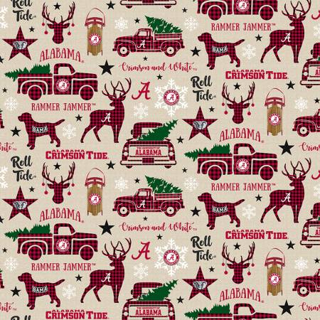 ncaa holiday alabama crimson tide roll buffalo plaid winter christmas holiday spirit school sykel enterprises snowflakes fabric