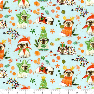 Dear Stella - Bah Hum-Pug - Multi Christmas - 1/2 YARD CUT - Dreaming of the Sea Fabrics