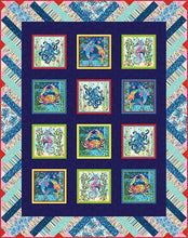 Load image into Gallery viewer, blooming ocean octopus floral crab seahorse dolphin panel quilt  fabric
