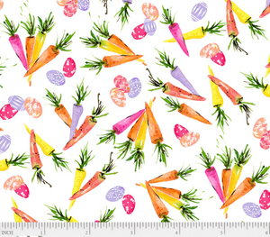 P&B Textiles - Hoppy Easter - White Carrot Toss - 1/2 YARD CUT