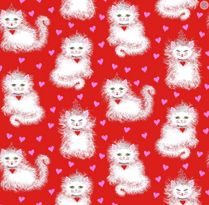 Freckle & Lollie - Love Princess Meow Meow Red - 1/2 YARD CUT