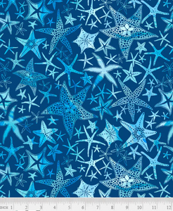 P&B Textiles - Coastal Living - Dark Blue Starfish - 1/2 YARD CUT