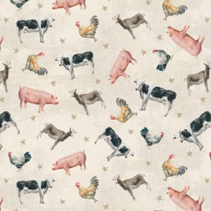 farm animals cream goats cows chickens pigs stars wilmington prints fabric country farm 