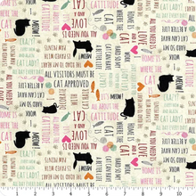 Load image into Gallery viewer, Wilmington - Purrfect Partners - Cream Word Toss - 1/2 YARD CUT
