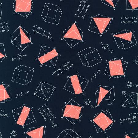 math navy blue equations robert kaufman shapes cubes fabric
