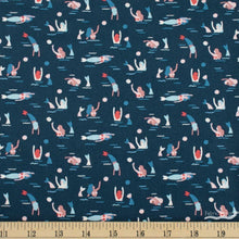 Load image into Gallery viewer, ahoy mermaids ocean bootylicious navy blue eclipse small scale dear Stella fabric
