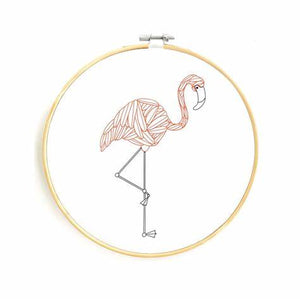 completed flamingo embroidery kit