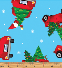 Load image into Gallery viewer, Benartex - Merry Gnomeville - Holiday Gnome Trucks Blue - 1/2 YARD CUT
