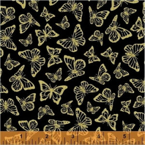 Windham Fabrics - Precious Metals - Gold Butterflies on Black - 1/2 YARD CUT
