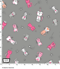 Load image into Gallery viewer, Michael Miller - Meowgical - Purring Friends - Gray - 1/2 YARD CUT - Dreaming of the Sea Fabrics
