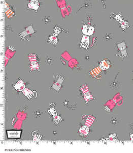 Michael Miller - Meowgical - Purring Friends - Gray - 1/2 YARD CUT - Dreaming of the Sea Fabrics