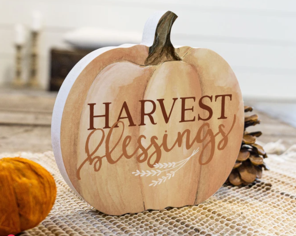 Harvest Blessings Pumpkin Shelf Sitter