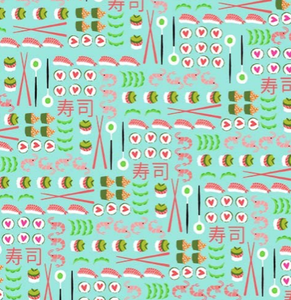 Michael Miller - I Love Sushi - Aqua - 1/2 YARD CUT - Dreaming of the Sea Fabrics