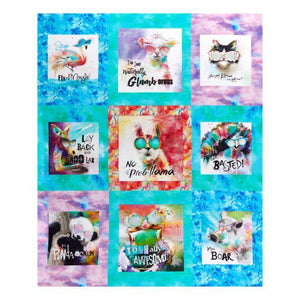 3 Wishes - Sassier Animals - Animal Panel - Aqua 36” x 44" - Dreaming of the Sea Fabrics