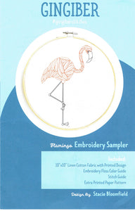 gingiber flamingo embroidery kit
