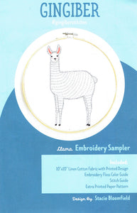 gingiber llama embroidery kit