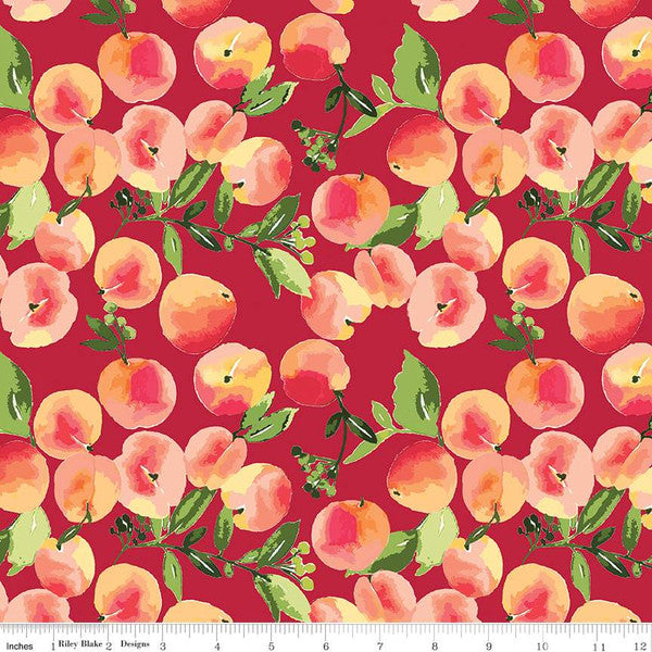 Riley Blake  - Glohaven Peaches - Red - By the 1/2 yard
